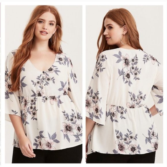 torrid Tops - Torrid Women’s Size 5x Floral Print Baby Doll V Neck Top Kimono Sleeve